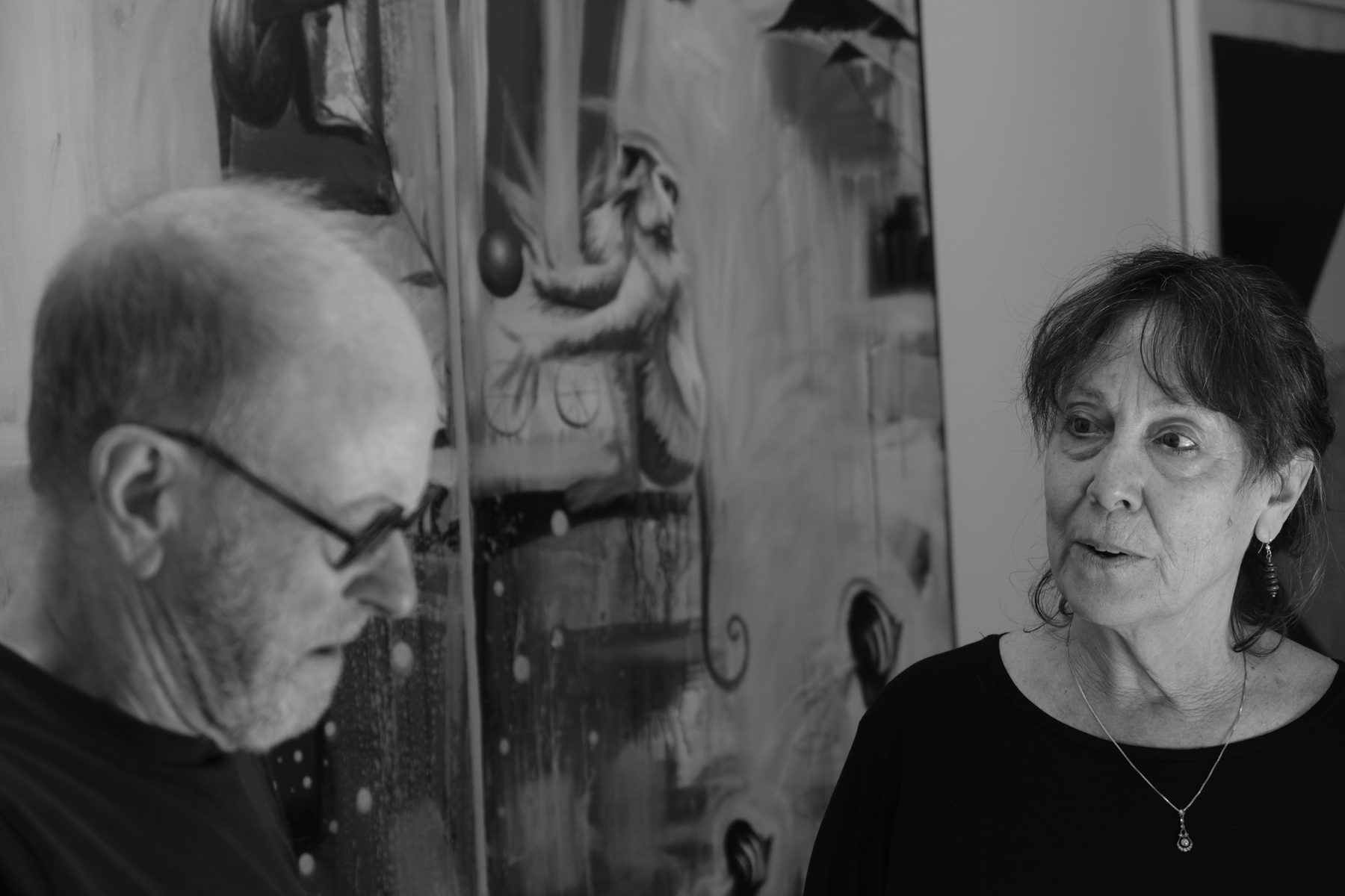 Black and white portrait of the two performers in rehearsal